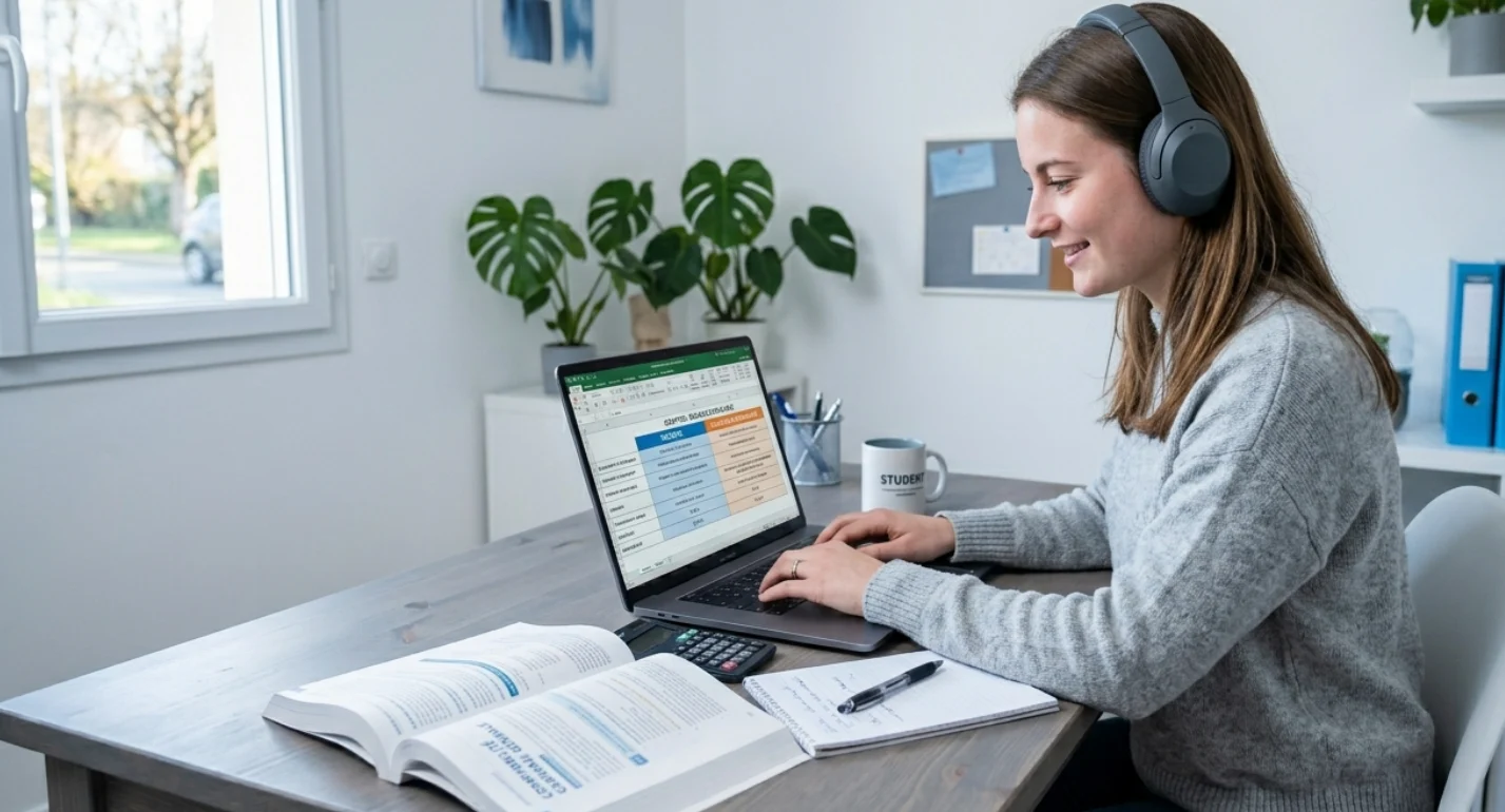 Apprenant suivant une formation comptable assistant à distance
