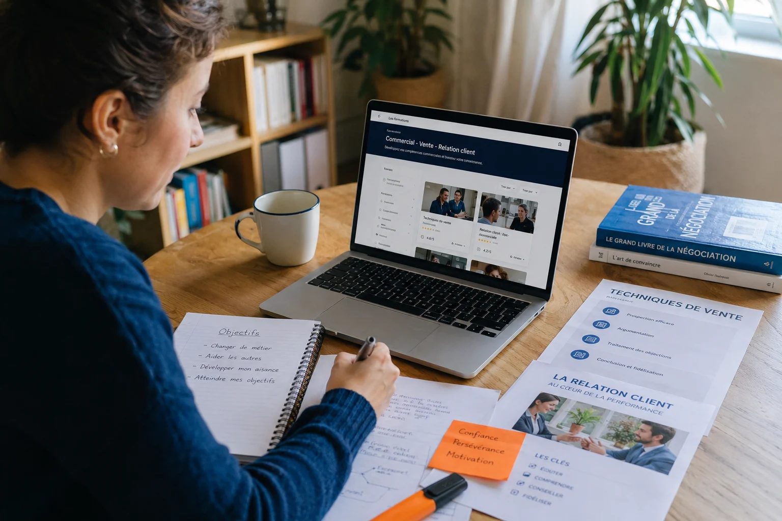 Reconversion dans le commerce : personne suivant une formation commerciale