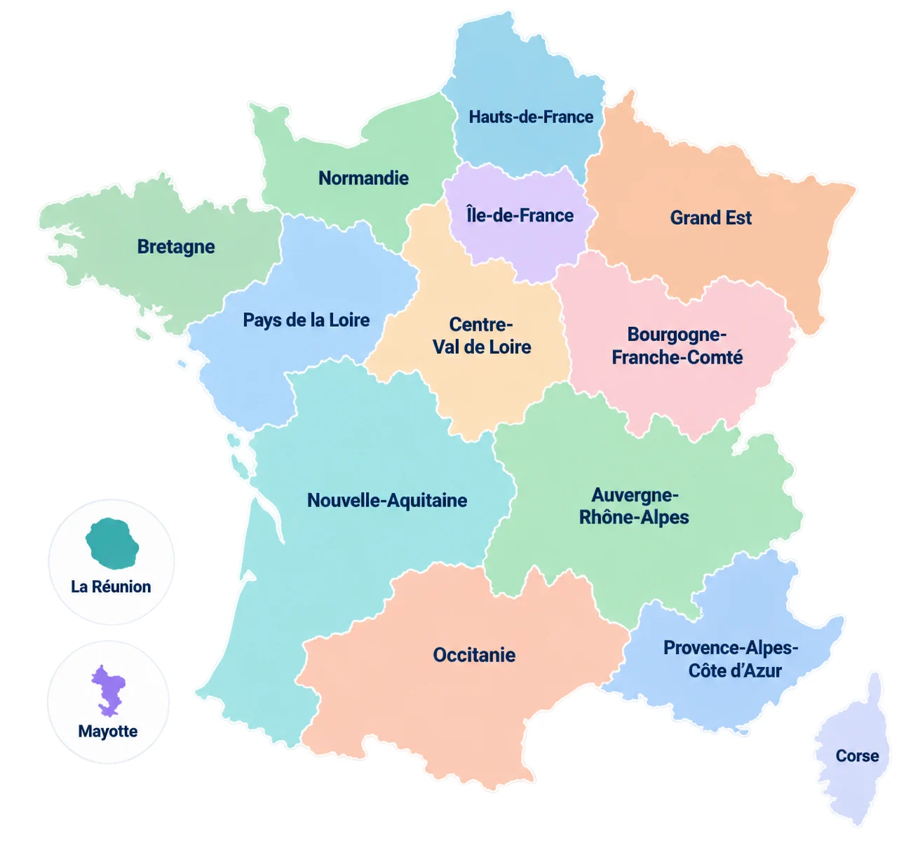 Carte des régions de France - formations BTS à distance SFA Formation